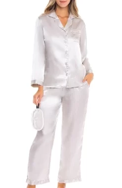 Women's Classic Satin Pajamas Lounge Set, Long Sleeve Top And Pants With Pockets, Silk Like PJs With Matching Sleep Mask -Cozy Nights Sales Store GUEST c18d545d 1b94 4ce2 9e16 8b7d0857a992