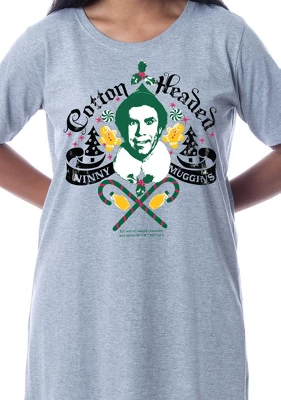 Elf The Movie Womens' Buddy Cotton-Headed Nightgown Sleep Pajama Grey 2 Elf The Movie Womens' Buddy Cotton-Headed Nightgown Sleep Pajama Grey - Image 2