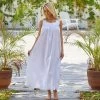 Women's Cotton Victorian Nightgown With Pockets, Clara Sleeveless Lace Trimmed Button Up Long Vintage Night Dress Gown