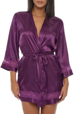 Womens Short Satin Lace Trim Robe, Silk Like Loungewear -Cozy Nights Sales Store GUEST c297da52 6422 4ad6 9f0d f3801be0e2c0