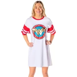DC Comics Women's Wonder Woman Classic Logo Nightgown Pajama Shirt Dress White -Cozy Nights Sales Store GUEST c3206137 c50e 45c7 a0e5 faee7d363f15