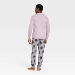Men's Marvel Wakanda Forever Long Sleeve Sweater Knit Pajama Set - Light Purple/Gray
