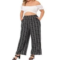 Agnes Orinda Women's Plus Size Boho Palazzo Lounge Wide Leg Pants With Elastic Waist And Stripe -Cozy Nights Sales Store GUEST c4e9d3e5 9124 4bba a8cc 8fadb3265769