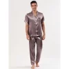 Lars Amadeus Men's Satin Pajama Sets Sleepwear Short Sleeves Button Down Night Wear Set