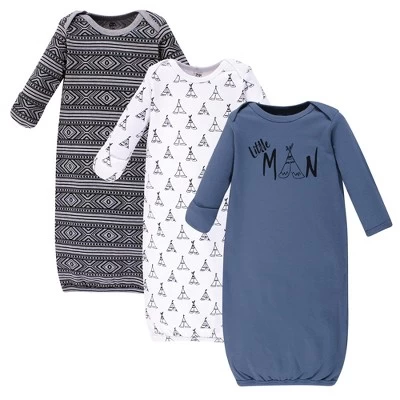 Yoga Sprout Baby Boy Cotton Long-Sleeve Gowns 3pk, Little Man 1 Yoga Sprout Baby Boy Cotton Long-Sleeve Gowns 3pk, Little Man