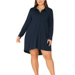 Agnes Orinda Women's Plus Size Solid Long Sleeve Button Down V-Neck Pajama Sleep Shirts -Cozy Nights Sales Store GUEST c829d574 03ad 4da3 a28d 66c3ecf19001