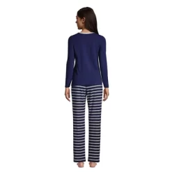 Lands' End Women's Tall Knit Pajama Set Long Sleeve T-Shirt And Pants