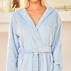 Women's Warm Soft Plush Fleece Bathrobe With Hood, Knee Length Hooded Robe, Chevrons -Cozy Nights Sales Store GUEST c84b0700 b11b 430c b577 bc99b6240007