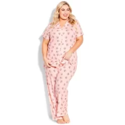Women's Plus Size Hedgehog Button Sleep Top - Pink | AVENUE -Cozy Nights Sales Store GUEST ca2f6bb9 6230 4a57 a6db 70f626fc2b18