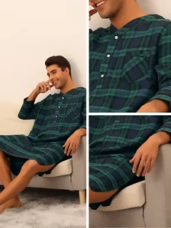 Lars Amadeus Men's V Neck Button Checked Nightshirts Pajamas -Cozy Nights Sales Store GUEST cc01aebd 42a1 4316 9bb8 09df1654ad1b