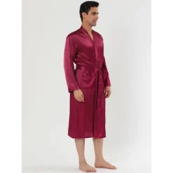 Lars Amadeus Mens Satin Robe Sleep Solid Nightdress Long Sleeve Sleepwear Pajama Dress Bathrobe