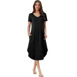 Cheibear Women's V Neck Short Sleeve Long Nightgown Lounge Dress With Pocket 14 Cheibear Women's V Neck Short Sleeve Long Nightgown Lounge Dress With Pocket -Cozy Nights Sales Store GUEST cc89011f f545 47e2 bd91 370a4f9183fa