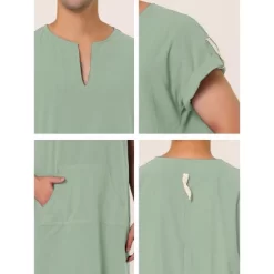 Lars Amadeus Men's Short Sleeves Cotton V-Neck Side Split Long Nightshirt -Cozy Nights Sales Store GUEST ceb7ed8c 2405 47b2 8c35 03bae410fce9