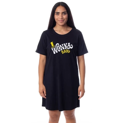 Willy Wonka Womens' Wonka Chocolate Bar Nightgown Sleep Pajama Shirt Black 3 Willy Wonka Womens' Wonka Chocolate Bar Nightgown Sleep Pajama Shirt Black - Image 3