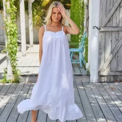 Women's Cotton Victorian Nightgown, Cecilia Sleeveless Lace Trimmed Button Up Long Vintage Night Dress Gown -Cozy Nights Sales Store GUEST cf54bd1a 96ce 4194 840f ede64f8c769e