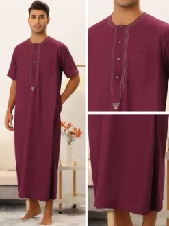Lars Amadeus Men's Solid Color Short Sleeves Loose Fit Pajamas Night Gown -Cozy Nights Sales Store GUEST cffc55f4 e909 4086 a27d 65b524e255ab