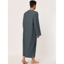 Lars Amadeus Men's Night Sleep Cotton Side Split Long Gown With Pockets -Cozy Nights Sales Store GUEST d139a6de 1909 40f3 9445 74f52912b98c