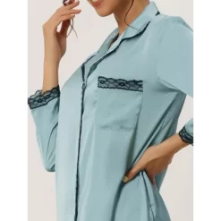 Cheibear Women's Satin Lace Long Sleeve Button-Down Shirt With Pants Pajama Sets 2 Pcs -Cozy Nights Sales Store GUEST d172f973 bff6 4dbd babc fdc666093f96