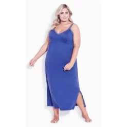 Women's Plus Size Lace Trim Maxi Sleep Dress - Blue | AVENUE -Cozy Nights Sales Store GUEST d18eefd2 6c8f 4303 8bfc dd31496c28b3