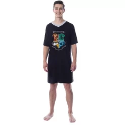 Harry Potter Mens' Hogwarts Houses Crest Stained Glass Sleep Pajama Shirt Black -Cozy Nights Sales Store GUEST d19a7bb5 7748 4078 a472 8d048da7ec50