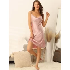 Cheibear Women's Matching Satin Nigthgown And Cami Shorts Pajama Sets 3 Pcs