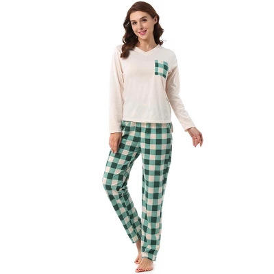 Cheibear Womens Sleepwear Plaid Long Sleeve Shirt And Pants Soft Loungewear Set 2 Cheibear Womens Sleepwear Plaid Long Sleeve Shirt And Pants Soft Loungewear Set - Image 2
