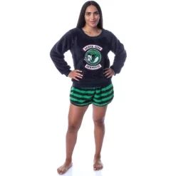 Riverdale Womens' Southside Serpents Sweater And Shorts Sleep Pajama Set Black
