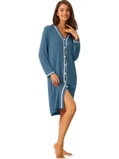 Cheibear Womens Button Down V Neck Long Sleeve Pajama Nightshirt Dress -Cozy Nights Sales Store GUEST d48095df ef95 46b8 821f affec4200cd3