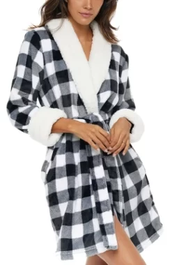 Women's Classic Plush Robe, Short Fleece Bathrobe Prints -Cozy Nights Sales Store GUEST d5cff0ed 60eb 4eca 82f3 d8584548fe1c