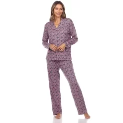 Women's Long Sleeve Heart Print Pajama Set - White Mark