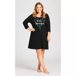 Women's Plus Size Winter Sleep Shirt - Black | AVENUE -Cozy Nights Sales Store GUEST d87383ea eb37 4ce3 9361 4fc860419e89