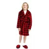 Sleep On It Boys Red Buffalo Plaid Plush Fleece Shawl Collar Robe With Matching Slippers