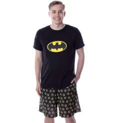 DC Comics Mens' Batman Logo Short Sleeve Shirt Pajama Short Set Black -Cozy Nights Sales Store GUEST d9f93938 b744 4ccb 8c07 f8b46c5699f8