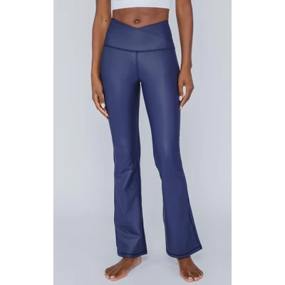 90 Degree By Reflex Interlink High Shine Cire Elastic Free Crossover V-Back Flared Leg Yoga Pants 1 90 Degree By Reflex Interlink High Shine Cire Elastic Free Crossover V-Back Flared Leg Yoga Pants