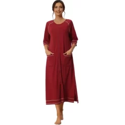 Cheibear Womens Zipper Front Housecoat With Pockets Long Robes -Cozy Nights Sales Store GUEST dd6d3390 21de 4eab a006 6bd9b4b36bac