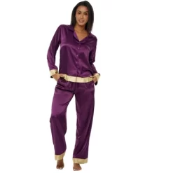 Women's Classic Satin Pajamas Lounge Set, Long Sleeve Top And Pants With Pockets, Silk Like PJs -Cozy Nights Sales Store GUEST de217ae2 ebf8 43a4 8a63 0c9512379bfa