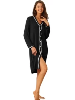 Cheibear Womens Button Down V Neck Long Sleeve Pajama Nightshirt Dress -Cozy Nights Sales Store GUEST de7c60f9 b443 439b ad46 0d56379dc8d3