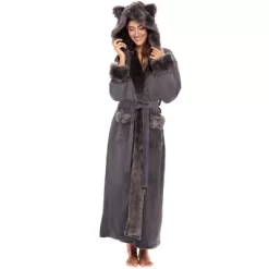 Women's Faux Fur Feather Hooded Robe, Soft Plush Fleece Bathrobe With Hood -Cozy Nights Sales Store GUEST dec7a16e 750b 4bb2 a3cb 7ccc8edc69ef
