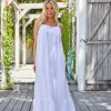 Women's Cotton Victorian Nightgown, Cecilia Sleeveless Lace Trimmed Button Up Long Vintage Night Dress Gown