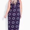 Women's Plus Size Side Split Sleeveless Print Maxi Sleep Dress - Violet | AVENUE