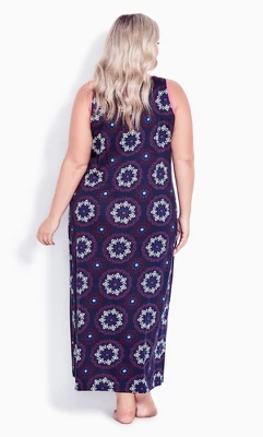 Women's Plus Size Side Split Sleeveless Print Maxi Sleep Dress - Violet | AVENUE