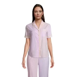 Lands' End Women's Short Sleeve Cotton Poplin Pajama Shirt -Cozy Nights Sales Store GUEST e06c4b81 d235 405d 9aa5 a41dceb30de4