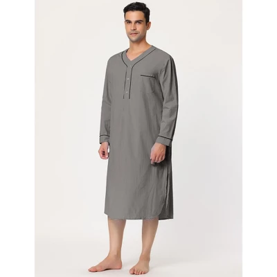 Lars Amadeus Men's Nightshirt Cotton Sleep Shirt Long Sleeves Henley Nightgown Sleepwear 2 Lars Amadeus Men's Nightshirt Cotton Sleep Shirt Long Sleeves Henley Nightgown Sleepwear - Image 2