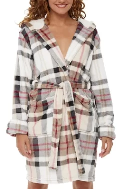 Women's Classic Plush Hooded Robe, Short Fleece Plaid Bathrobe With Hood -Cozy Nights Sales Store GUEST e239b983 32bf 4577 bdd3 60ee84b8db77