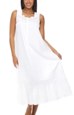 Women's Cotton Victorian Nightgown, Gwendoline Sleeveless Lace Trimmed Button Up Long Vintage Night Dress Gown -Cozy Nights Sales Store GUEST e2ca0737 70ad 4534 ac52 889f3e923211