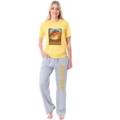 Jurassic Park Womens' Tropical Welcome Dinosaur Film Logo Sleep Pajama Set Multicolored -Cozy Nights Sales Store GUEST e56ffaef 0821 417a 850c bf34bfb5b397