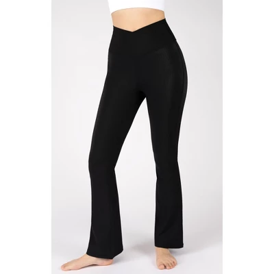 90 Degree By Reflex Womens Ribbed Interlink Madison Crossover Elastic Free V-Back Ankle Flared Pant 3 90 Degree By Reflex Womens Ribbed Interlink Madison Crossover Elastic Free V-Back Ankle Flared Pant - Image 3