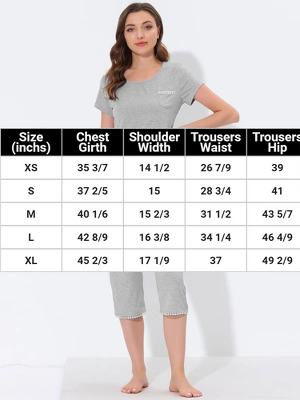 Cheibear Womens Sleepwear Pajama Set Nightwear Round Neck Loungewear With Capri Pants 4 Cheibear Womens Sleepwear Pajama Set Nightwear Round Neck Loungewear With Capri Pants - Image 4