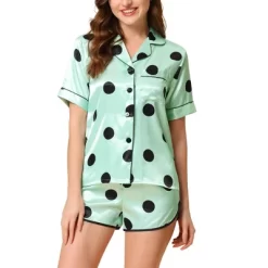 Cheibear Women's Silky Satin Polka Dots Nightwear With Shorts Lounge Set -Cozy Nights Sales Store GUEST e7c52319 562c 4a2d b46b 1949a9319c0f