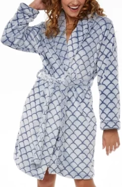 Women's Warm Soft Plush Fleece Bathrobe, Knee Length Robe, Seashell Scalloped -Cozy Nights Sales Store GUEST e7e3269d 3cb7 4d24 bc21 df631762e8af